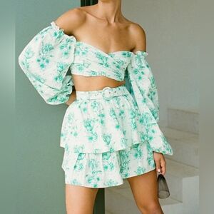 Sabo Womens Zoe Top & Belted Skirt Set Size S Tulips Hawaiian Beachy Vacation